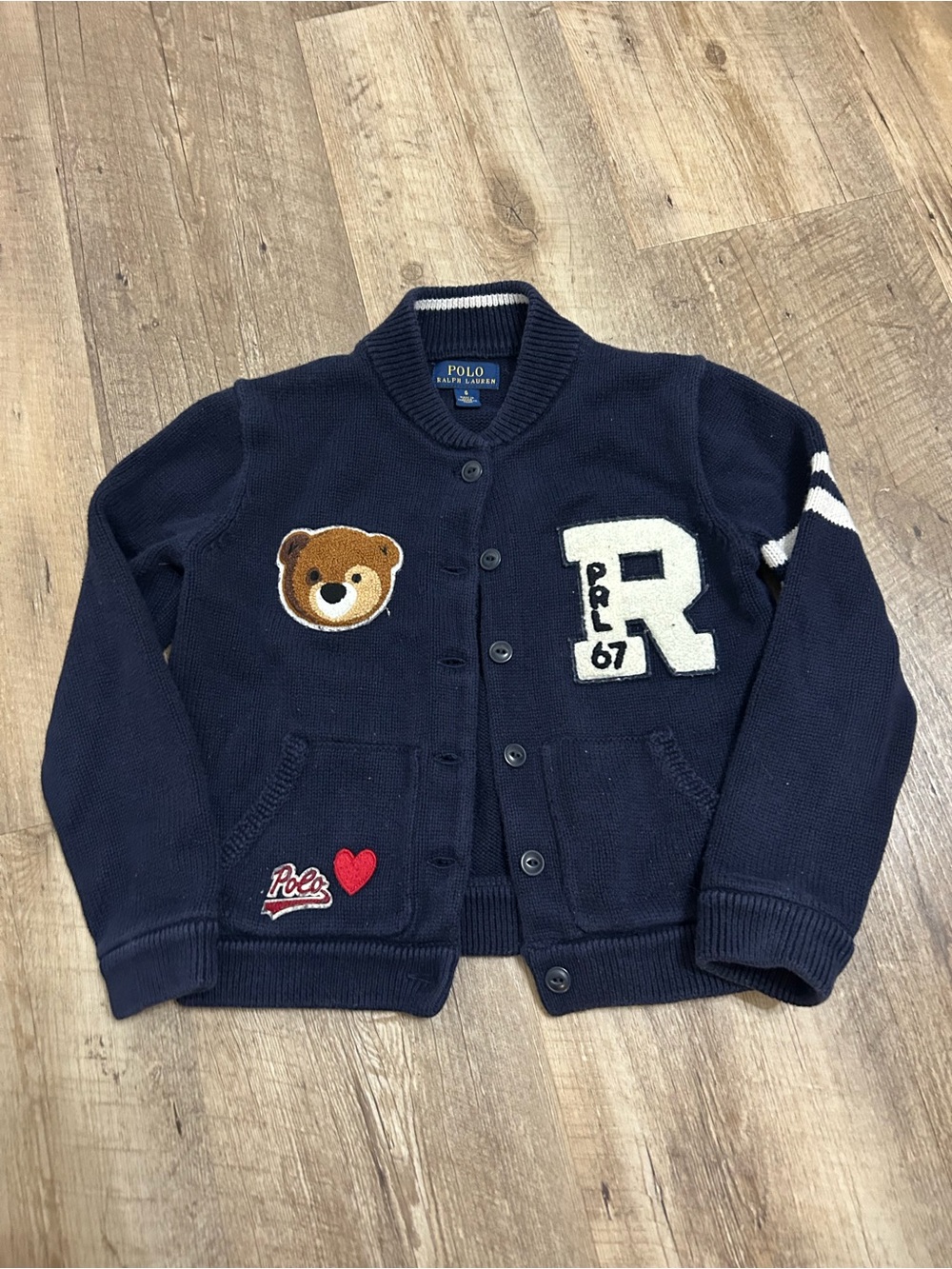 Polo by Ralph Lauren Navy Knit Jacket with Teddy & 'R' Patches